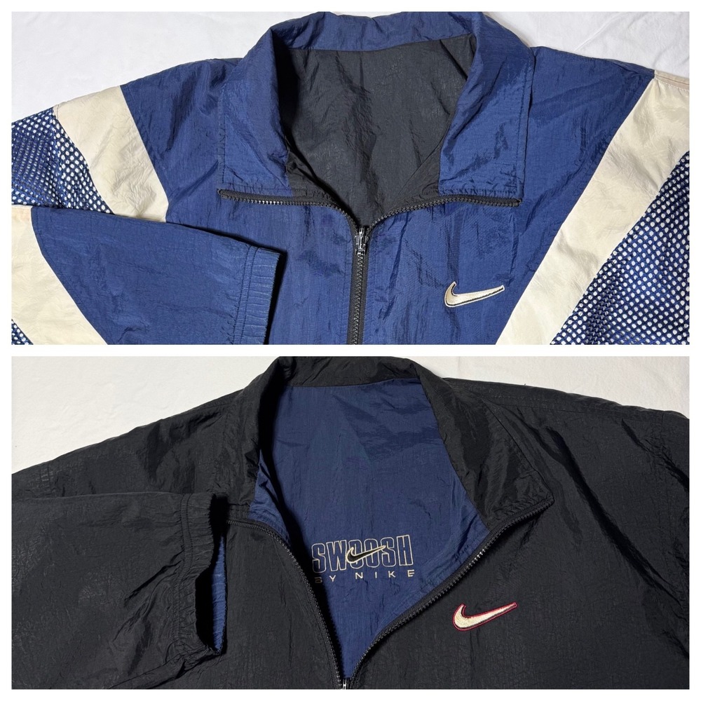 Vintage (90's) Nike Reversible‎ Big Swoosh Full Zip Windbreaker Men's Size XL